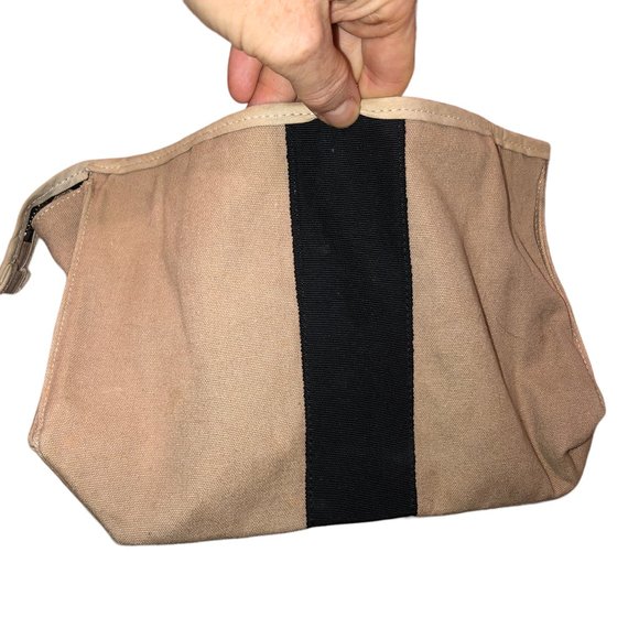 Jerome Gruet Paris France cotton khaki black stripe Large Makeup Bag zip… - Picture 3 of 5